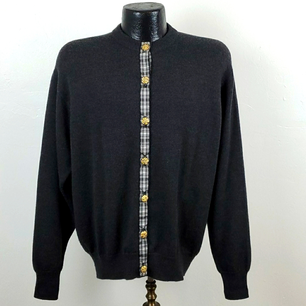 Vintage Lochcarron wool buttons up gray women  cardigan sweater knit size L